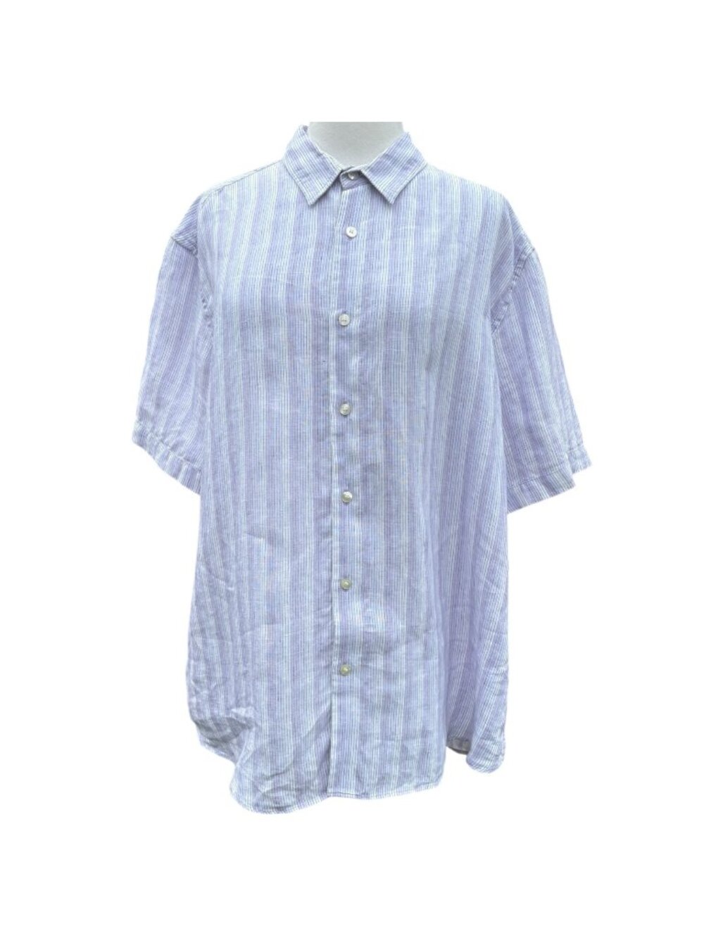 Baird McNutt Linen Button Front Top Womens Size XL Purple White Stripe